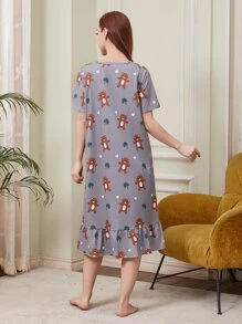 Váy ngủ & áo ngủ Nữ Viên lá sen Hoạt hình Dễ thương - Xám - Xem 2