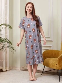 Váy ngủ & áo ngủ Nữ Viên lá sen Hoạt hình Dễ thương - Xám - Xem 4