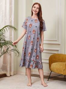 Váy ngủ & áo ngủ Nữ Viên lá sen Hoạt hình Dễ thương - Xám - Xem 5