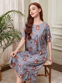 Váy ngủ & áo ngủ Nữ Viên lá sen Hoạt hình Dễ thương - Xám - Xem 6