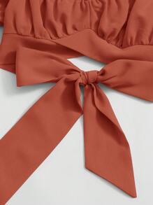 Soleia Áo nữ Buộc lại màu trơn Giải trí - Gỗ đỏ - Xem 5