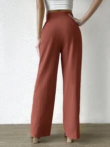 SHEIN Clasi Women's Solid Color Pants With Pockets Wide Leg Pants Baggy Pants - Redwood - View 2