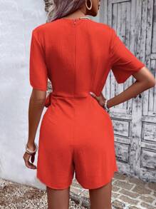 Breezaya Solid Knot Side Wrap Romper - Burnt Orange - View 2