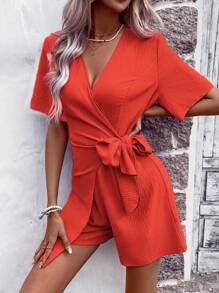 Breezaya Solid Knot Side Wrap Romper - Burnt Orange - View 3