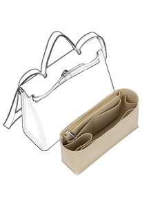 毛毯布插板組織化妝手袋，旅行內部錢包式化妝包，青少年女孩、大學生、新手和白領工作者的化妝品整理盒與化妝品配件，白色 - 米色 - 查看 3