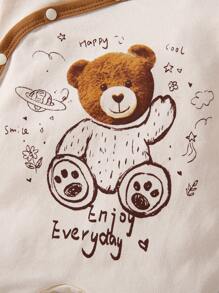 SHEIN Playful Pals Da Neonato Jumpsuit da notte calzata con stampa orso bordo a contrasto