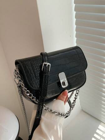 迷你翻蓋方包鱷魚壓紋轉鎖