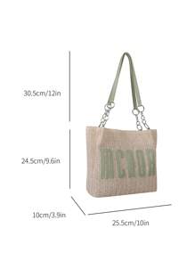 時尚、極簡、休閒、字母貼花裝飾草編袋，適用於女孩、少女，防水、防沙透明袋，適用於海灘運動野餐簡易包 - 彩色 - 查看 3