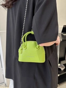 Mini Dome Bag Litchi Embossed Letter Graphic - Green - View 5