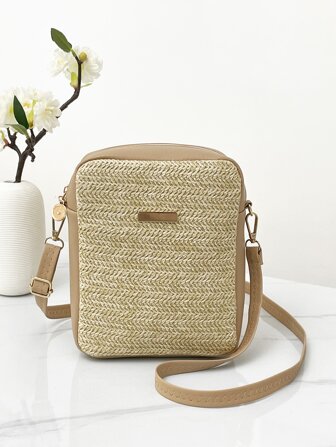 迷你草編包金屬裝飾