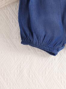 SHEIN Baby Boy Contrast Binding Peter Pan Collar Top & Shorts - Multicolor - View 4