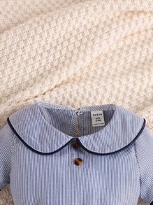 SHEIN Baby Boy Contrast Binding Peter Pan Collar Top & Shorts - Multicolor - View 5