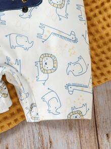 男嬰卡通圖案撞色滾邊連身短褲 - 彩色 - 查看 3