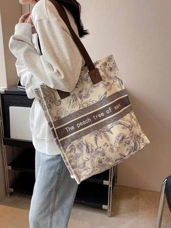 Small Shopper Bag Double Handle Letter Pattern