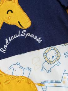 男嬰卡通圖案撞色滾邊連身短褲 - 彩色 - 查看 6