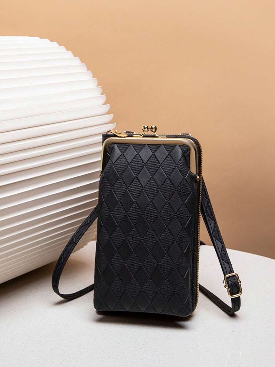 Argyle Embossed Phone Wallet Kiss Lock Wallet For Women Wallet Purse Wallet - Black - View 1