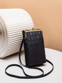 Argyle Embossed Phone Wallet Kiss Lock Wallet For Women Wallet Purse Wallet - Black - View 2