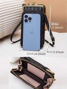 Argyle Embossed Phone Wallet Kiss Lock Wallet For Women Wallet Purse Wallet - Black - View 3