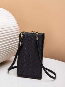 Argyle Embossed Phone Wallet Kiss Lock Wallet For Women Wallet Purse Wallet - Black - View 4