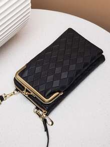 Argyle Embossed Phone Wallet Kiss Lock Wallet For Women Wallet Purse Wallet - Black - View 5