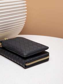 Argyle Embossed Phone Wallet Kiss Lock Wallet For Women Wallet Purse Wallet - Black - View 6