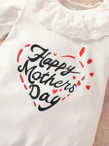 SHEIN Bebé Mono con estampado de corazón y slogan ribete con fruncido - Blanco - Ver 6