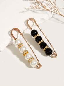 1入組女士水鑽和人造珍珠裝飾時尚圍巾別針適用於衣物裝飾 - 彩色 - 查看 1