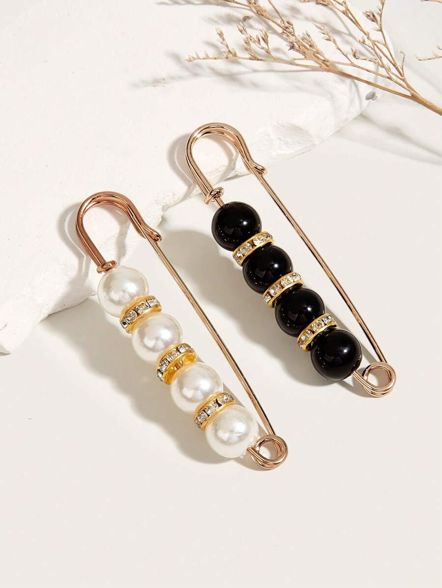 1入組女士水鑽和人造珍珠裝飾時尚圍巾別針適用於衣物裝飾 - 彩色 - 查看 1