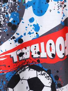 SHEIN 小男孩字母印花運動簡約圓領常規袖T恤，適合夏季 - 彩色 - 查看 5