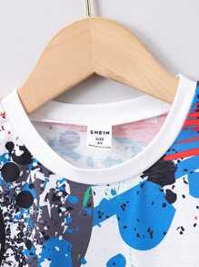 SHEIN 小男孩字母印花運動簡約圓領常規袖T恤，適合夏季 - 彩色 - 查看 3