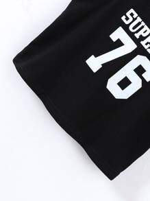 SHEIN 男嬰字母圖案條紋飾邊背心上衣和短褲 - 黑色 - 查看 4