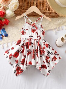 SHEIN 嬰兒印花不對稱下擺吊帶洋裝 - 白色 - 查看 2