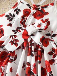 SHEIN 嬰兒印花不對稱下擺吊帶洋裝 - 白色 - 查看 4