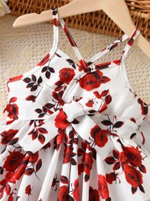 SHEIN 嬰兒印花不對稱下擺吊帶洋裝 - 白色 - 查看 5