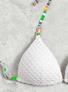 條紋圖案掛脖三角杯比基尼泳裝 - 彩色 - 查看 3