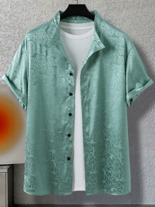 Manfinity Men Plus Floral Jacquard Shirt Without Tee - Mint Green - View 1