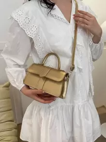 Small Square Bag Gold Stitch Detail Flap For Daily - Gold - View 1