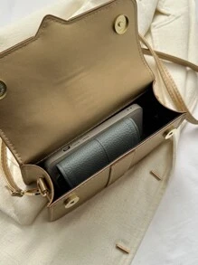 Small Square Bag Gold Stitch Detail Flap For Daily - Gold - View 6