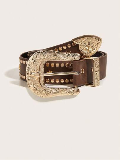 1入組女士鉚釘和星形裝飾龐克幾何搭扣皮帶適用於日常