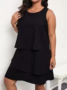 Calvaya Plus Solid Layered Dress - Black - View 1