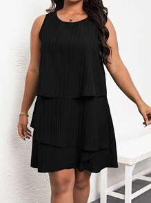 Calvaya Plus Solid Layered Dress - Black - View 4