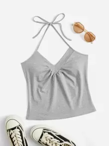 SHEIN EZwear Top halter unicolor fruncido - Gris Claro - Ver 1