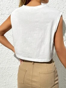 SHEIN EZwear Butterfly & Letter Graphic Tank Top - White - View 2