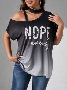 SHEIN LUNE Plus Letter Graphic Asymmetrical Neck Dolman Sleeve Tee - Multicolor - View 1