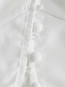 SHEIN MOD Puff Sleeve Button Front Crop Blouse - White - View 3