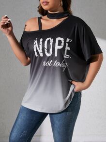 SHEIN LUNE Plus Letter Graphic Asymmetrical Neck Dolman Sleeve Tee - Multicolor - View 3
