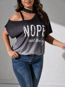 SHEIN LUNE Plus Letter Graphic Asymmetrical Neck Dolman Sleeve Tee - Multicolor - View 4