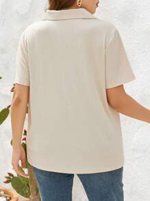 SHEIN Essnce Plus Solid Ribbed Knit Tee - Beige - View 2