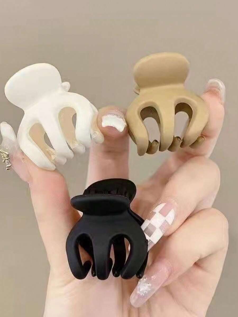 3 件装女士白色、卡其色和哑光黑色塑料南瓜形发夹，打造休闲可爱的发型，适合日常通勤和短发。夏季发夹发夹发夹发夹发夹秋冬发饰，适合女士度假装扮 - 彩色 - 查看 1