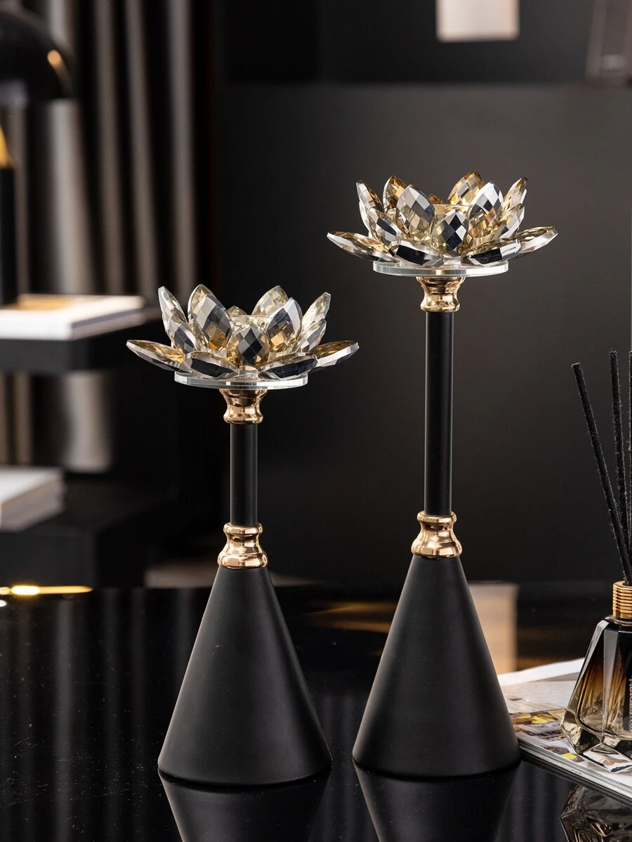 1 pieza Candelabro con diseño de flor Vela moderno hierro de aleación para casa - Negro - Ver 1